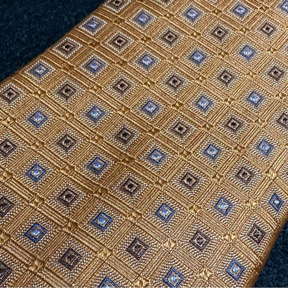 Black Brown 1826 Tie – Rich Pumpkin with Light Blue Squares- 100% Silk